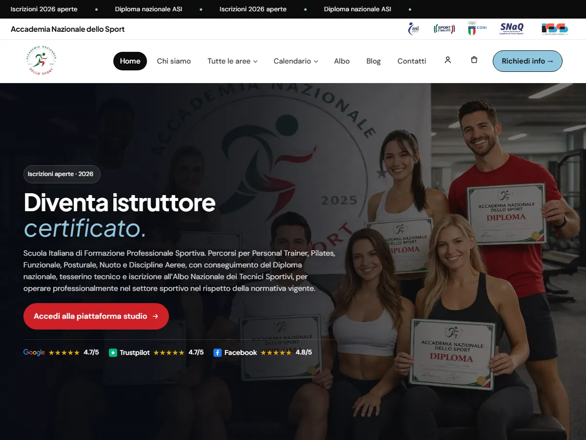 Il nuovo sito dell'Accademia Nazionale dello Sport, corsi di formazione