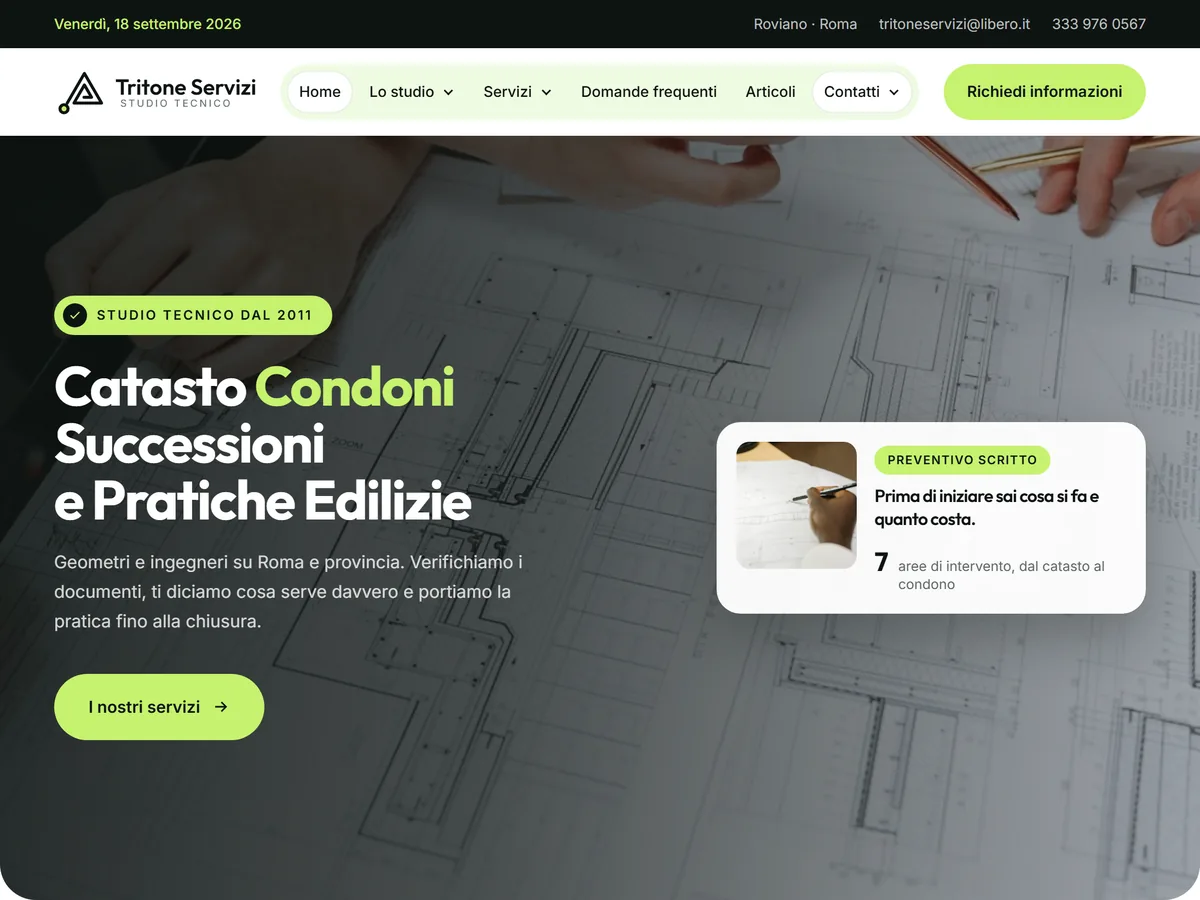 Tritone Servizi, studio tecnico di geometri e ingegneri a Roma e Roviano, sito web